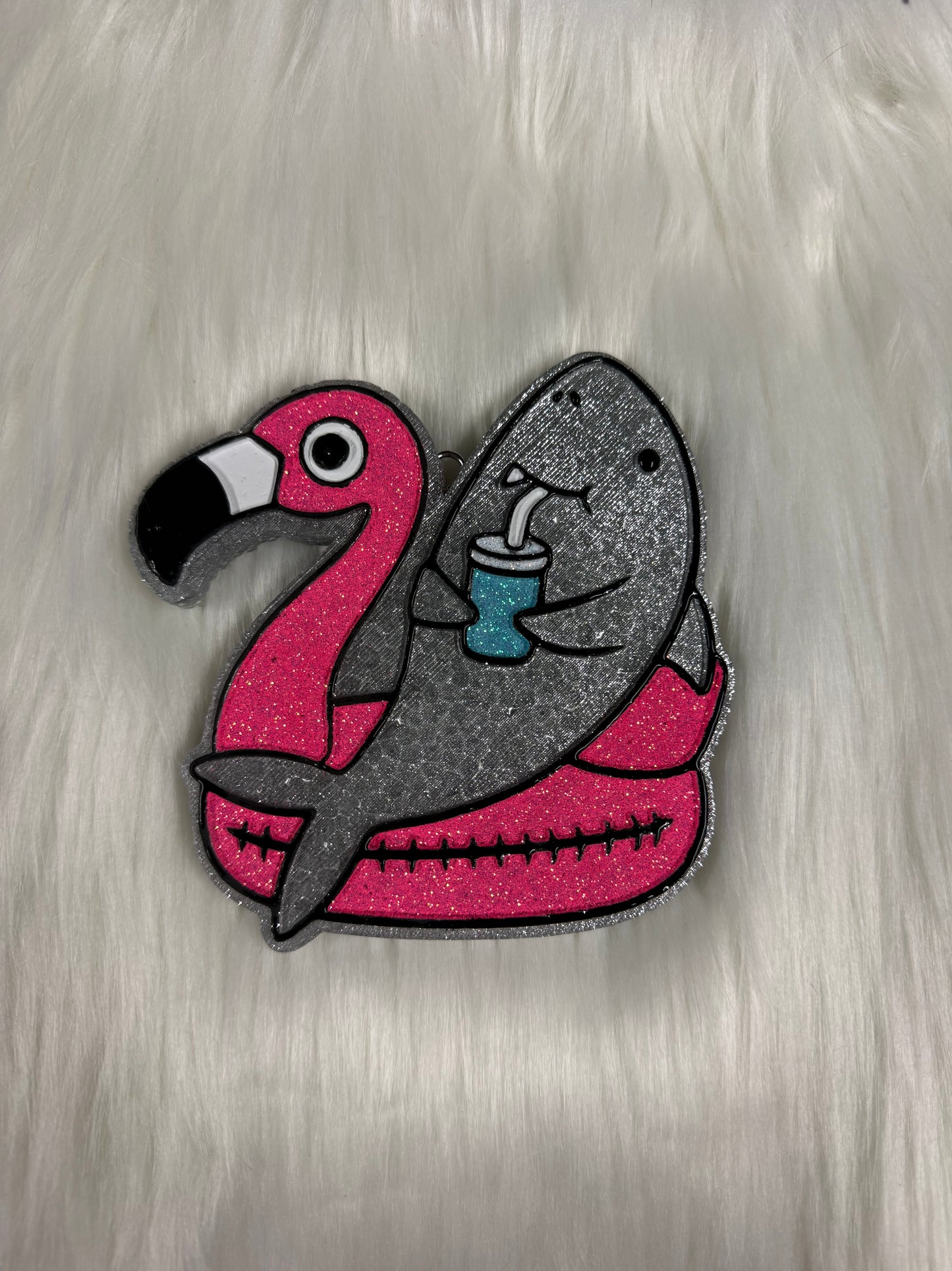 Shark on Flamingo Floatie