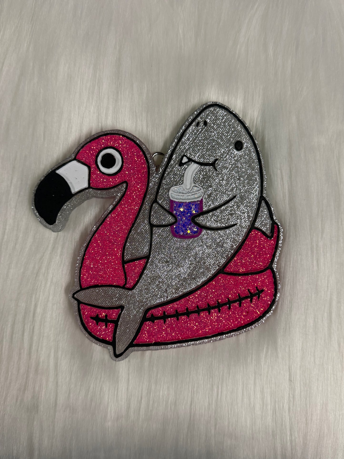 Shark on Flamingo Floatie